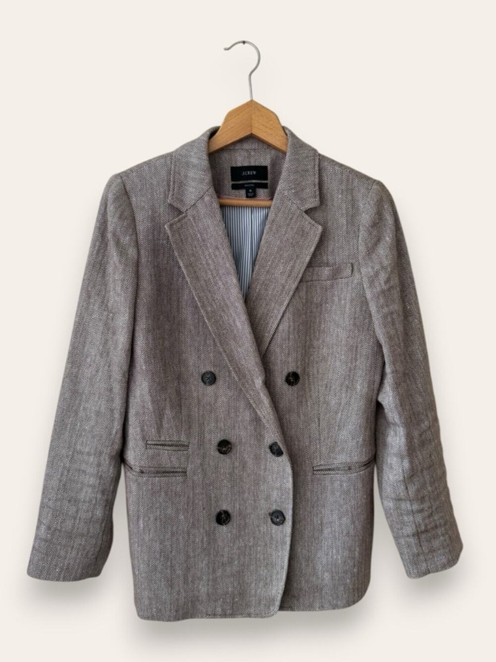 J. Crew Bristol Blazer Academia Italian Linen Pecan Ivory Herringbone 6 Women’s